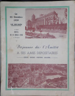 RARE ANCIEN MENU 1959 AMICALE DES DEPOSITAIRES JOURNAL LE BERRY REPUBLICAIN HOTEL DE LA BOULE D'OR MADAME ARSAC BOURGES - Menükarten