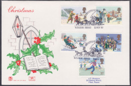 GB Great Britain 1990 Private FDC Christmas, Snowman, Christianity, Horse Carriage, Horses, Ice Skating First Day Cover - Briefe U. Dokumente