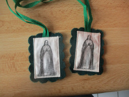 LOT DE 2 HOLLY CARDE IMAGE PIEUSE EN TISSU MONTEE EN COLLIER  PRIEZ HEURE DE NOTRE MORT - Images Religieuses