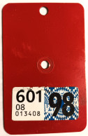 Velonummer Glarus GL 98, Velovignette 1998, (Vignette Mit Code 08 = Glarus) - Number Plates