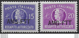 1949-52 Trieste A Recapito Autorizzato 2v. MNH Sassone N. 4/5 - Ohne Zuordnung