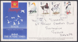 GB Great Britain 1989 Private FDC Birds, Bird, Puffin, Gannet, Oystercatcher, Avocet, The Sunday Times, First Day Cover - Covers & Documents