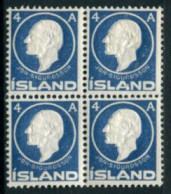 ICELAND 1911 Sigurdsson Centenary 4 A. Block Of 4 MNH / **.  Michel 65 - Ongebruikt