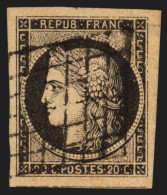 N°3, Cérès 1849, 20c Noir Sur Jaune, Oblitéré Grille, Signé A.BRUN - SUPERBE - 1849-1850 Cérès