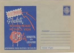 IRON RECYCLING CAMPAIGN, COVER STATIONERY, ABOUT 1955, ROMANIA - Entiers Postaux