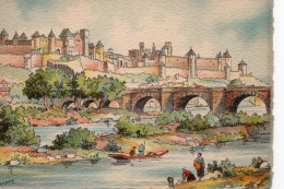 11-Carcassonne-La Cité Vue De L'Aude - éditeur : M. Barré & J. Dayez - Illustrateur : Barday - Carcassonne