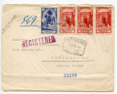 Spanish Morocco 1932 Registered Cover; Larache To Buffalo, New York; 5c. Alcazarquivir Mosque & 25c. Moorish Gateway - Marruecos Español