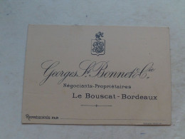 (Vins De Bordeaux-Le Bouscat...) -  Carte De Visite  " Georges St-Bonnet & Cie  -  Cru Belle Croix ".........voir Scans - Cartes De Visite