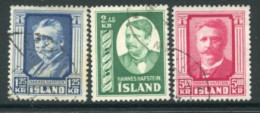 ICELAND 1954 Hafstein Anniversary Set Used.  Michel 293-95 - Oblitérés