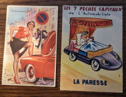 Lot De 2 Cartes Postales Humoristiques : Stationnement Interdit Et Les 7 Péchés Capitaux - Unclassified
