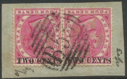 Mauritius 1891 SG118a 2c On 4c Crimson QV Surcharge Inverted Pair On Piece FU - Maurice (1968-...)