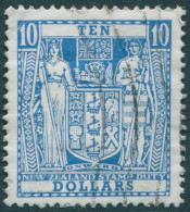 New Zealand Fiscal 1967 SGF222a $10 Blue Arms FU - Andere & Zonder Classificatie