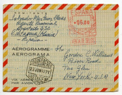 Spain 1962 Aerogramme With 6p. Meter; Cartagena To The Glen, New York - Cartas & Documentos