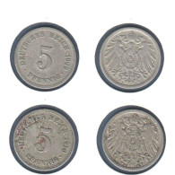 Allemagne  5 Pfennig 1909 A + 1910 A, Type Ll, KM# 11, Deutsches Reich, - 5 Pfennig