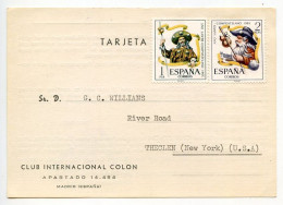 Spain 1965 Postcard; Madrid - Club Internacional Colon To The Glen, New York; Holy Year Of St James Of Compostela Stamps - Covers & Documents