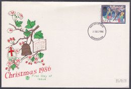 GB Great Britain 1986 Private FDC Christmas, Christian, Christianity, Festival, Celebration, Bell, Book, First Day Cover - Briefe U. Dokumente