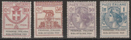 129 - Italia Regno -.1924 - Enti Parastatali FED. ITAL. BIBLIO. POP. N. 34/37. Cert. Todisco. Cat. € 1000,00. MNH - Mint/hinged