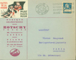 CAD Genève 21 VII 1931 YT Helvetia N°205 Enveloppe Publicitaire Faites De La Musique Pflegt Haus Musik Rotschy - Lettres & Documents