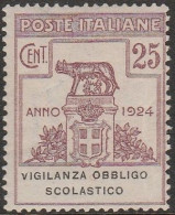 130 - Italia Regno -.1924 - Enti Parastatali 1924 - VIGILANZA OBBLIGO SCOL. N. 69. Cert. Todisco, Cat. € 350,00. MNH - Mint/hinged