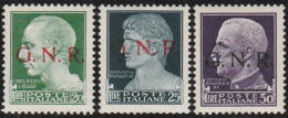 131 Repubblica Sociale 1944 - Soprastampati G.N.R. Serie Cpl. 20 Val. N. 470/489. Cert. R. Diena Cat. MH - Mint/hinged