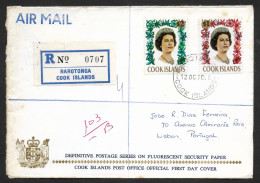 Iles Cook FDC Recommandée Au Portugal 1970 Definitive High Values Cook Islands Registered FDC - Cook