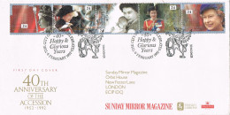 55353. Carta F.D.C. LONDON (England) 1992, 40 Th Anniversary Accession, Queen Elisabeth II - 1991-2000 Em. Décimales