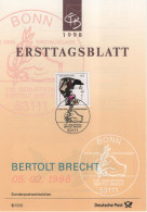 Germany Deutschland 1998-05 Bertolt Brecht, Theatre Practitioner, Playwright, Writer, Poet, Canceled In Bonn - 1991-2000
