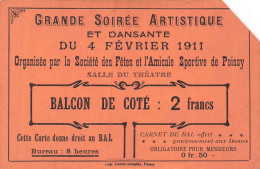 P-24-Bi.-3209 :  CARTON POUR LA SOIREE ARTISTIQUE DU 4 FEVRIER 1911. AMICALE SPORTIVE DE POISSY - Poissy