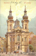 71596965 Karlsbad Eger Pfarrkirche Pferdekutsche Kuenstlerkart  - Tchéquie