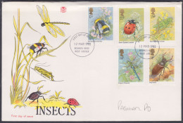 GB Great Britain 1985 Private FDC Bumble Bee, Ladybird, Cricket, Beetle, Dragonfly, Flowers, Insects, First Day Cover - Lettres & Documents