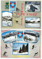 2 CPSM De L’Alpe D’Huez Et Villard De Lans, Avec Cachet Et Timbre Des Jeux Olympiques D’Hiver De Grenoble De 1968. - Wintersport