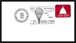 65913 200 Th Anniversary Of Manned Flight Ballon Balloon Parforex 8 26/3/1983 USA Espace Space Shuttle Entier Stationery - Stati Uniti
