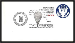 65911 200 Th Anniversary Of Manned Flight Ballon Balloon Parforex 8 26/3/1983 USA Espace Space Shuttle Entier Stationery - Stati Uniti