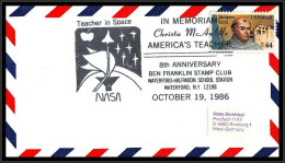 65567 In Memoriam Teacher Christa Mc Auliffe Challenger Waterford 19/10/1986 USA Espace Space Lettre Cover - United States