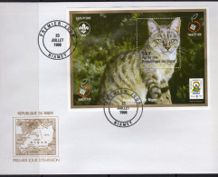 Niger 1998, Israel 98, Cat, Scout, BF In FDC - Stamps On Stamps