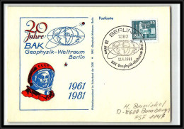 68118 20 Jahre Bak Metaphysik Weltraum Berlin Gagarin Gagarine 12/4/1981 Allemagne Germany DDR Espace Space Lettre Cover - Europa