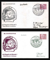 68100 Gagarin Gagarine Violet + Gris Wostok Vostok 28/11/1981 Allemagne Germany DDR Espace Space Lot De 2 Lettre Cover - Europa
