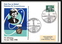 67973 15 Jahrestag Valentina Terechkova 16/6/1978 ROSTOCK Allemagne Germany DDR Espace Space Lettre Cover - Europa