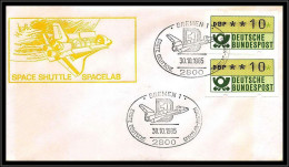 68871 Space Shuttle Spacelab 30/10/1985 Bremen Allemagne (germany Bund) Espace Space Lettre Cover - Europa