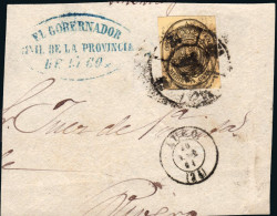 Lugo - Edi O 35 - Fragmento Mat Rueda De Carreta "34 - Lugo" + Marca "El Gobernador De La Provincia De Lugo" - Used Stamps