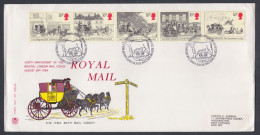 GB Great Britain 1984 Private FDC Bicentenary Mail Coach Run, Stage, Horse, Horses, Carriage, Cattle, First Day Cover - Lettres & Documents