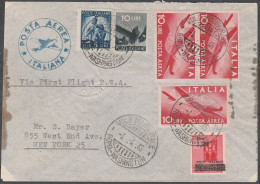 142 - Aerogramma Del 04.04.1946 Da Roma Per New York, Annullata Con Bollo Speciale “Volo Inaugurale Roma-Washington”, “f - Marcophilia