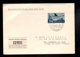SUISSE 1 ER VOL GENEVE-NEW YORK PAR SWISSAIR 1947 - Airplanes