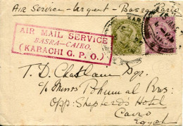 1927 Pakistan Karachi GPO Basra Cairo Airmail - Pakistan