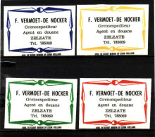 4 Belgium Matchbox Labels, Zelzate - East Flanders, F. Vermoet De Nocker - Grensexpediteur, Agent  En Douane - Matchbox Labels