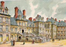 77-Fontainebleau-Château La Cour Des Adieux- éditeur : M. Barré & J. Dayez - Illustrateur : Barday - 1949 - Fontainebleau
