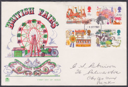 GB Great Britain 1983 Private FDC British Fairs, Ferris Wheel, Horse, Horses, Train Engine, Duck, Birds, First Day Cover - Covers & Documents