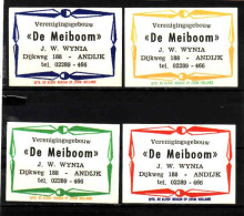 4 Dutch Matchbox Labels, Andijk - North Holland, Verenigingsgebouw De Meiboom, J.W. Wynia, Holland Netherlands - Matchbox Labels