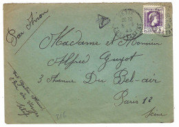 1945 - ALGERIE - Lettre PAR AVION De Sétif Pour Paris Affr. 3 Frs Marianne N° 216 SEUL - Covers & Documents