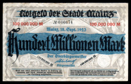 DEUTSCHLAND - ALLEMAGNE - NOTGELD - 100 Millionen Mark MAINZ - Mayence - 1923 - VF / TTB - [11] Emissions Locales